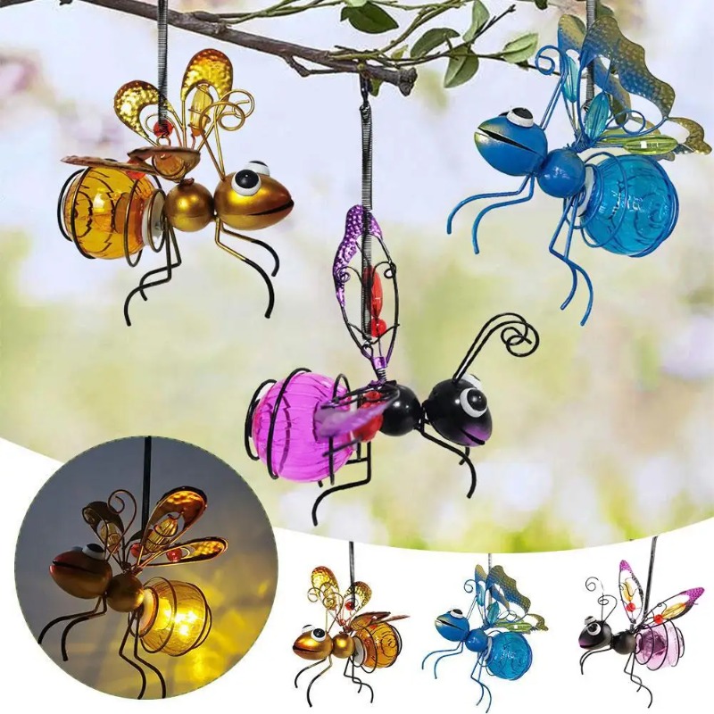 Outdoor Lighting For Fence - Solar Iron Insect Statue With LED