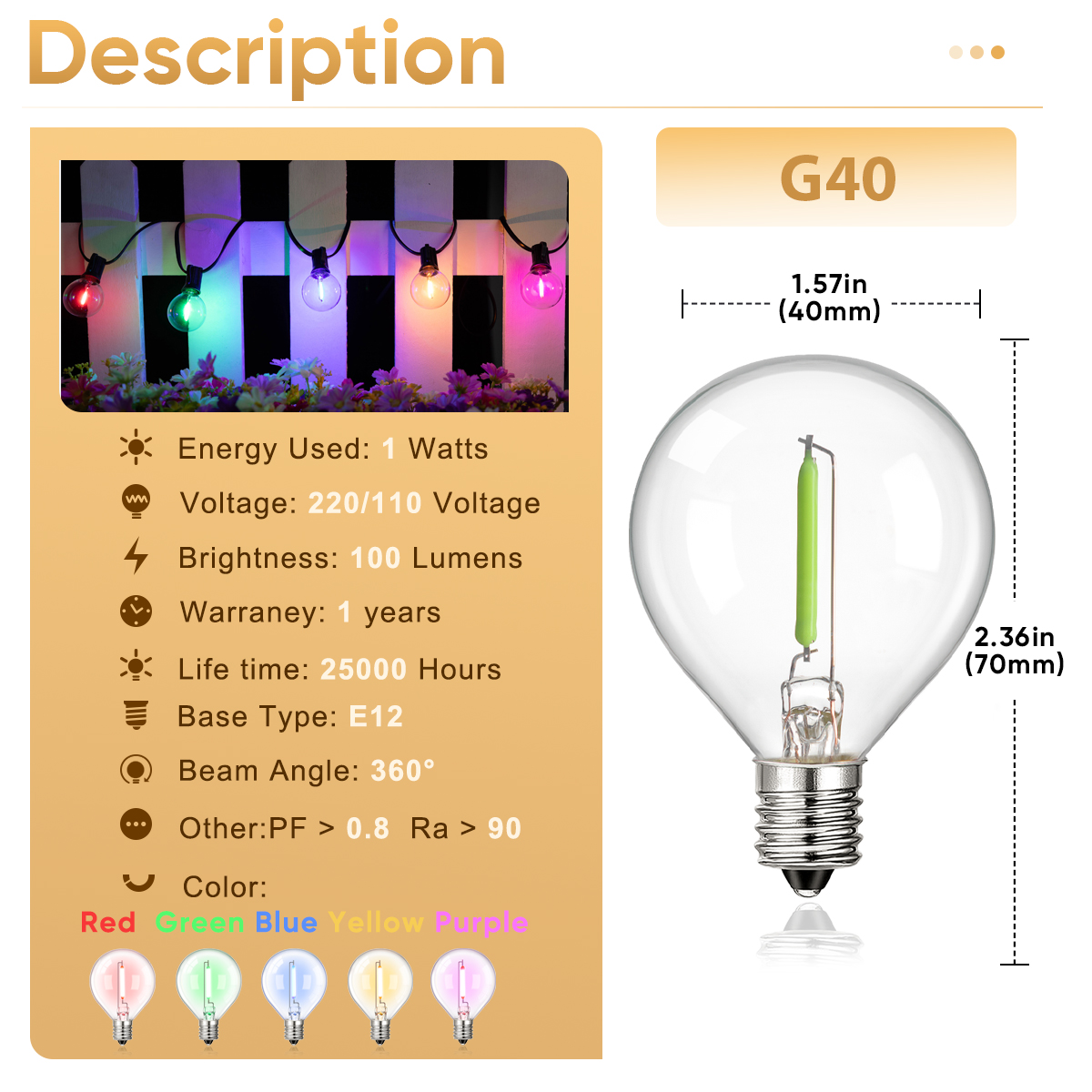 Multicolor G40 Led Bulbs Outdo - Outdoor Lighting Replacement Parts avis et prix