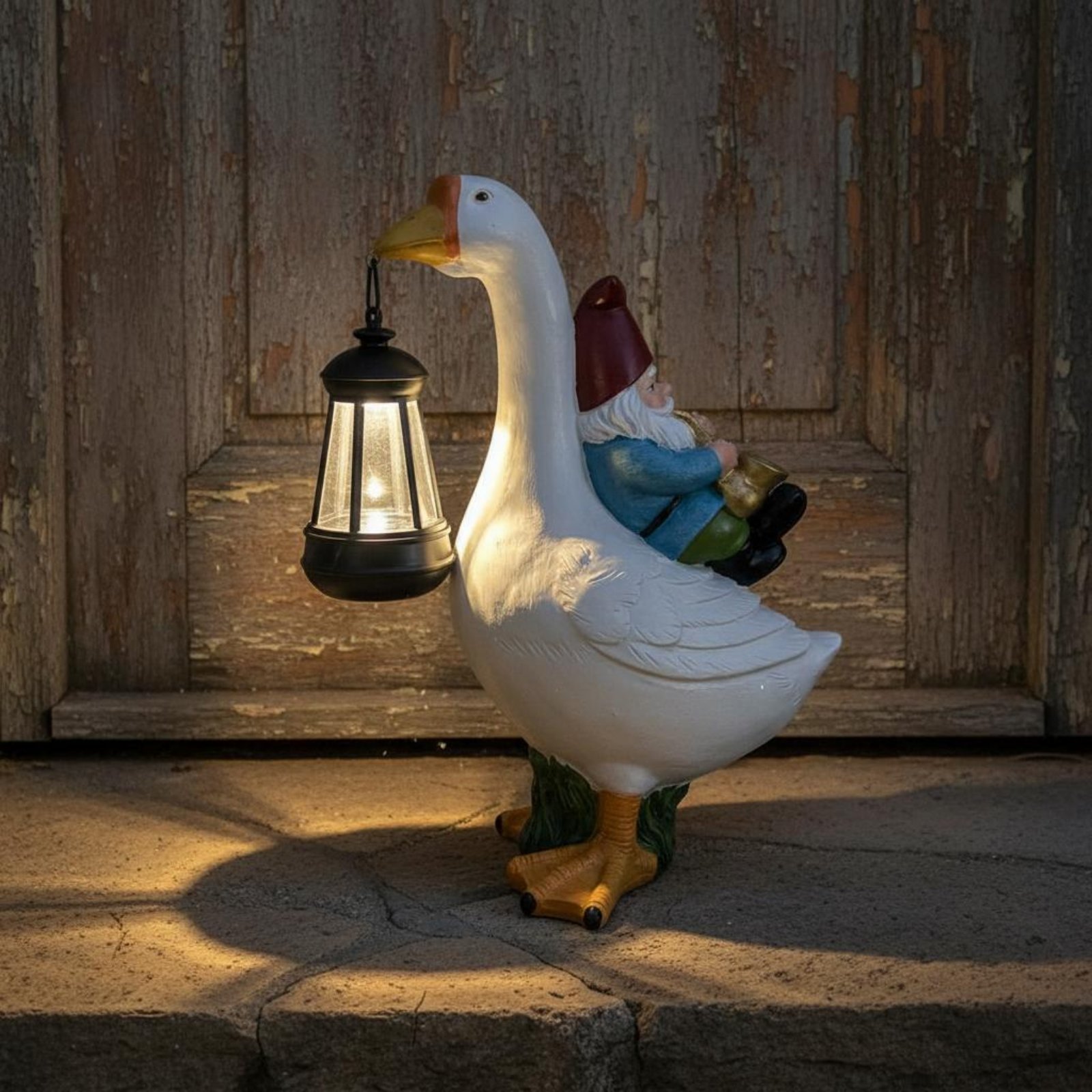 Gnome Riding Goose Statue Weat - Outdoor Lighting Traditional avis et prix