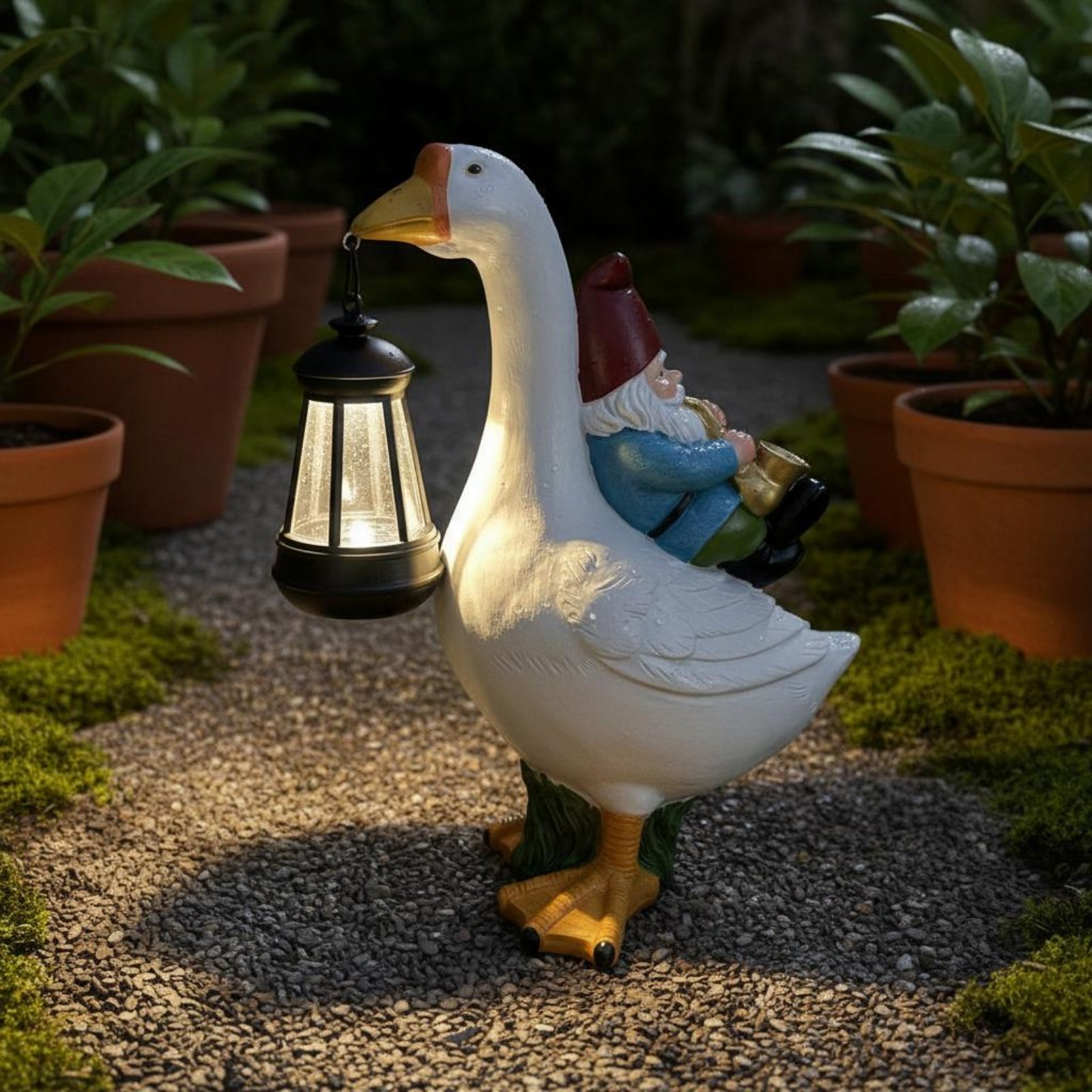 Gnome Riding Goose Statue Weat - Outdoor Lighting Traditional avis et prix