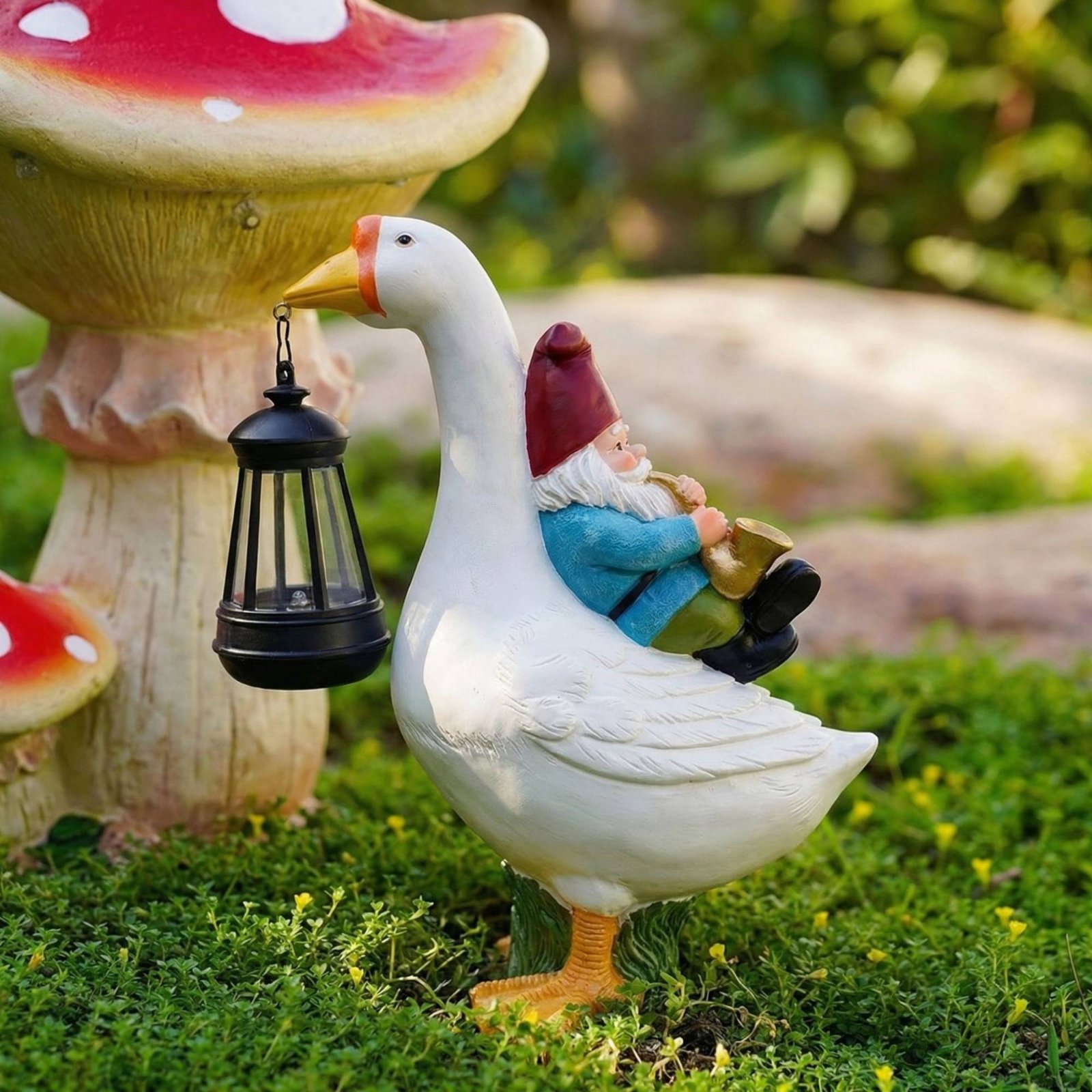Gnome Riding Goose Statue Weat - Outdoor Lighting Traditional avis et prix
