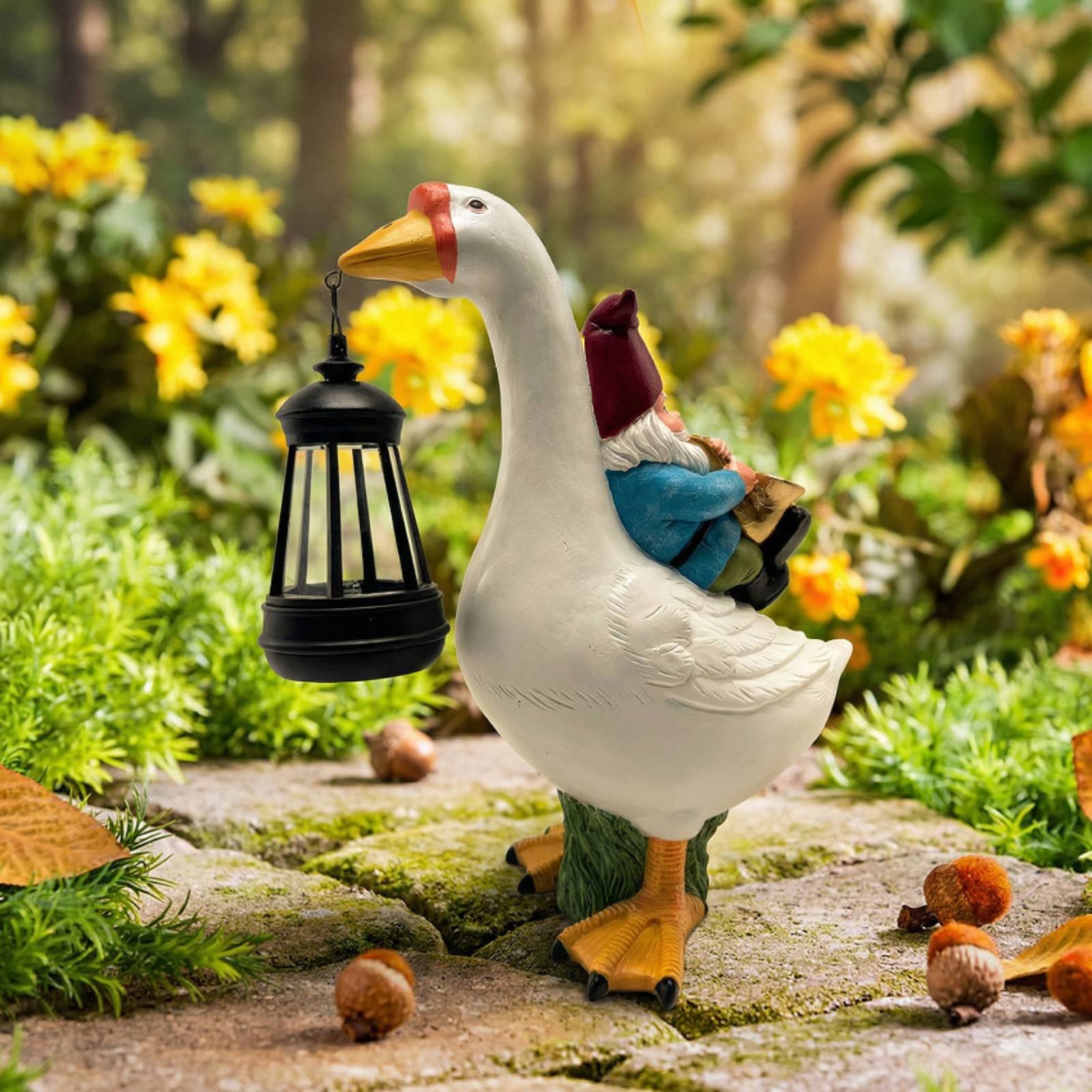 Gnome Riding Goose Statue Weat - Outdoor Lighting Traditional avis et prix