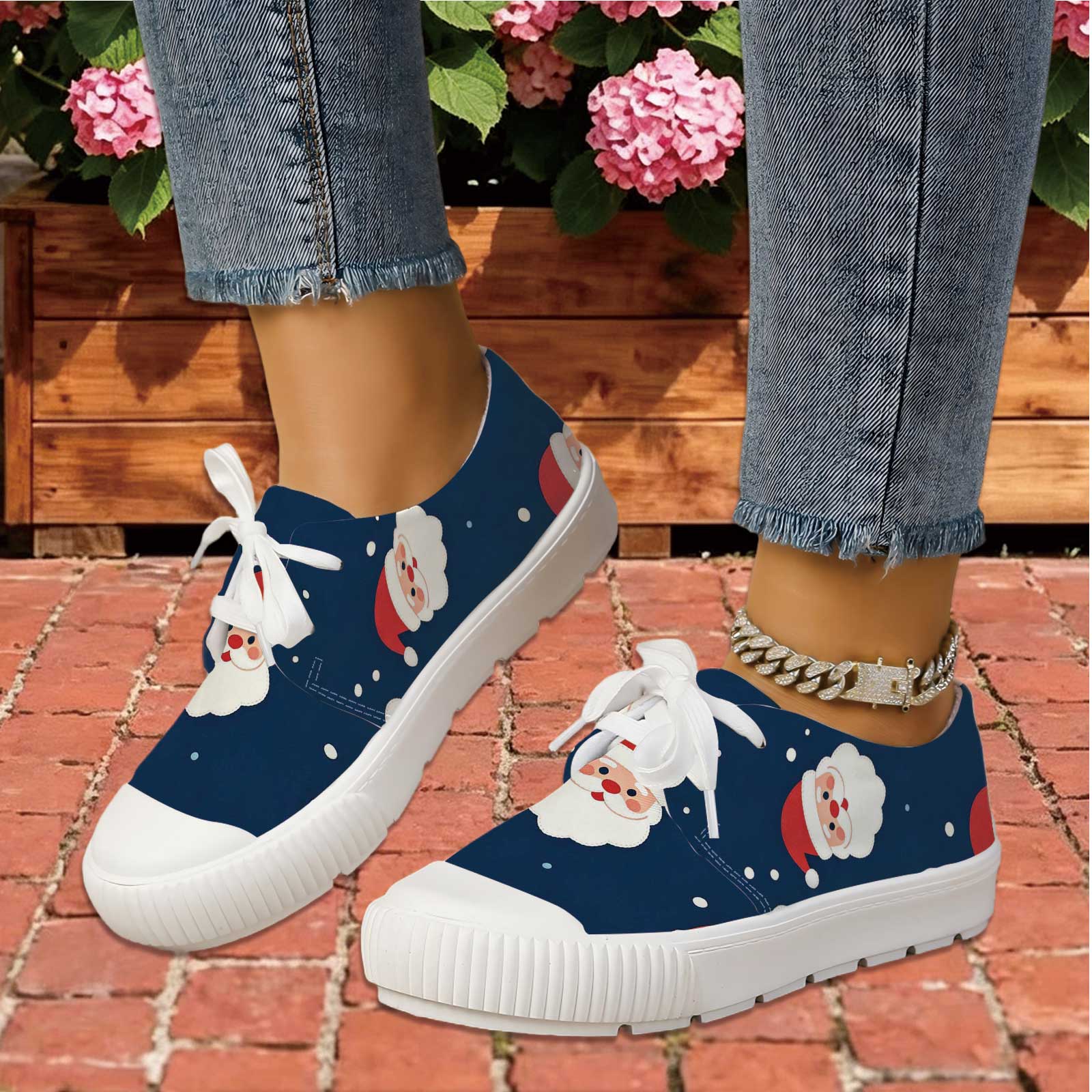 Women Santa Print Lace Up Casu - Outdoor Lighting Uplight avis et prix