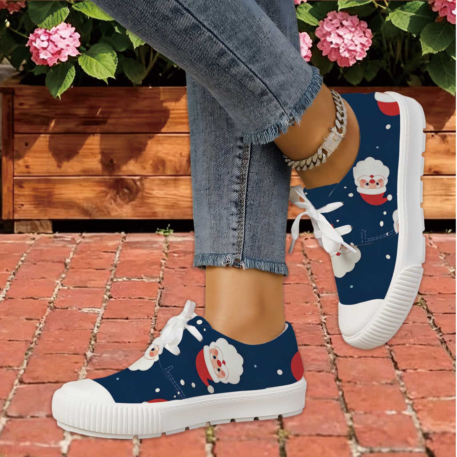 Women Santa Print Lace Up Casu - Outdoor Lighting Uplight avis et prix
